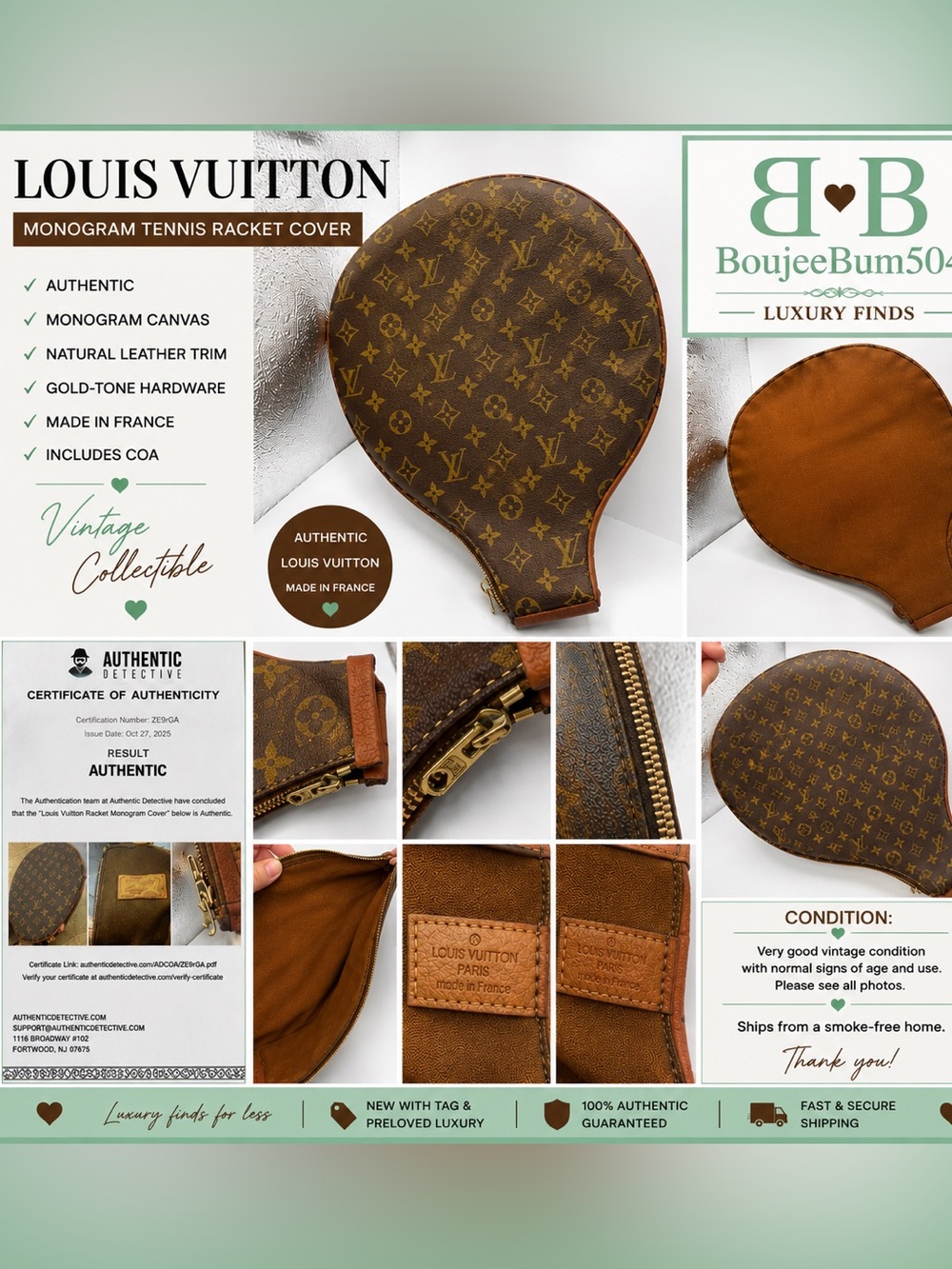 ᯽V̸̲✧ LV Monogram Racket Cover Tennis Case Vintage Authentic France. ᯽V̸̲✧
